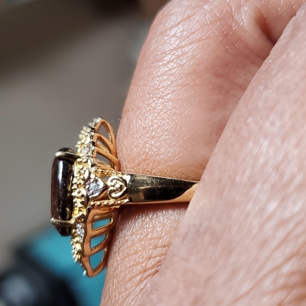 Natural Chocolate Sapphire Zircon Kite shaped Ring in Gold Vermeil - Picture 7 of 8